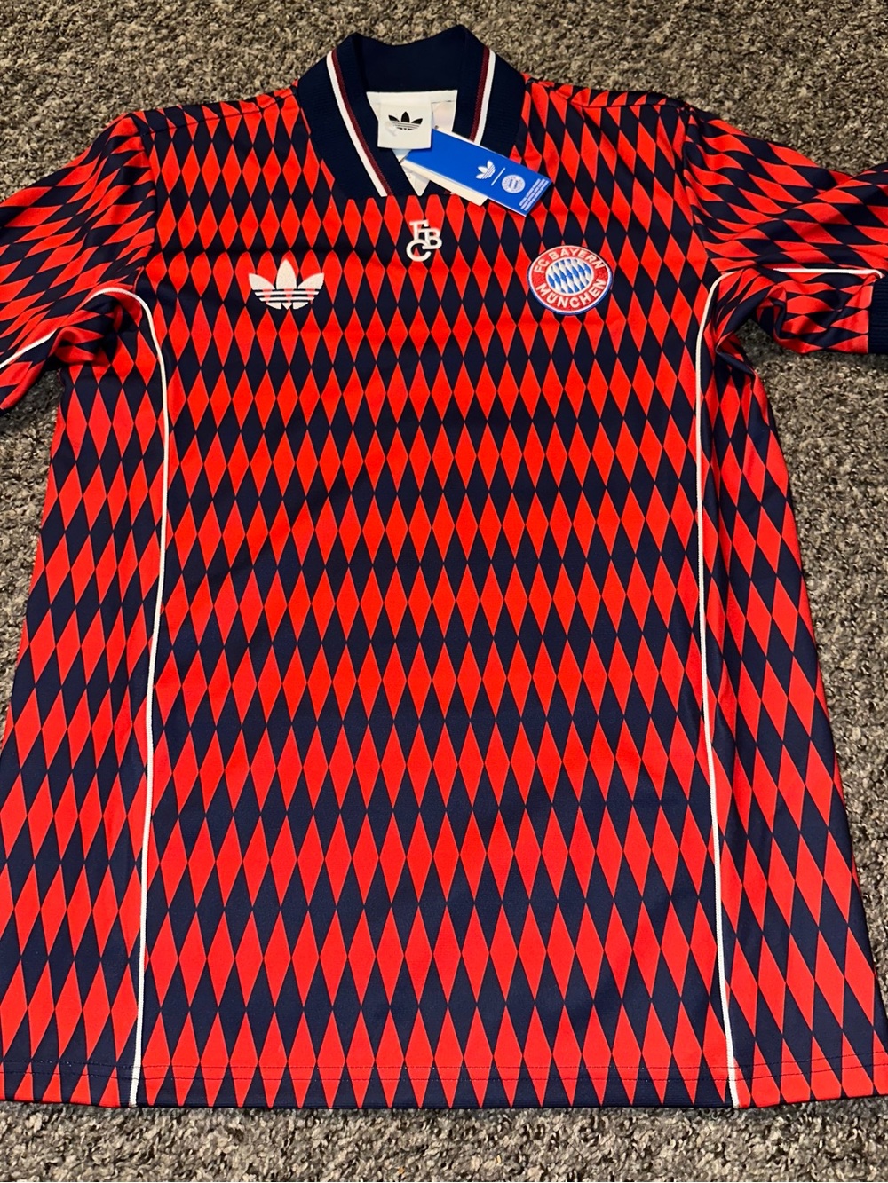 adidas Kids Red & Navy Diamond Pattern Soccer Jersey